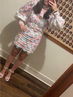 Floral Lace Mini Dress - Multicolor